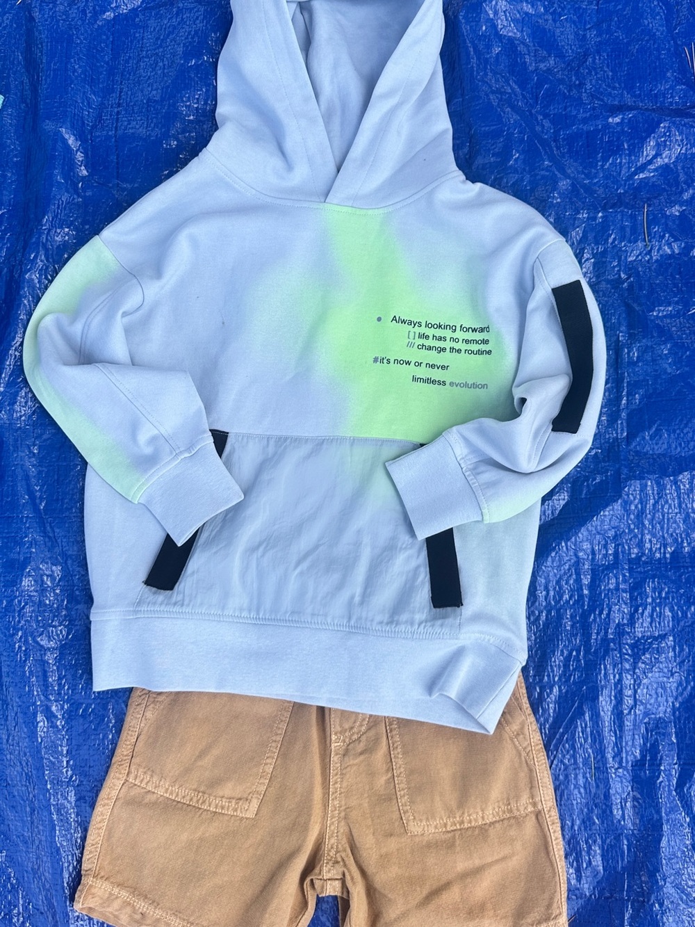 NWT -Zara Light Blue Hoodie with Neon Green Accent - Kids Hoodie Size 6